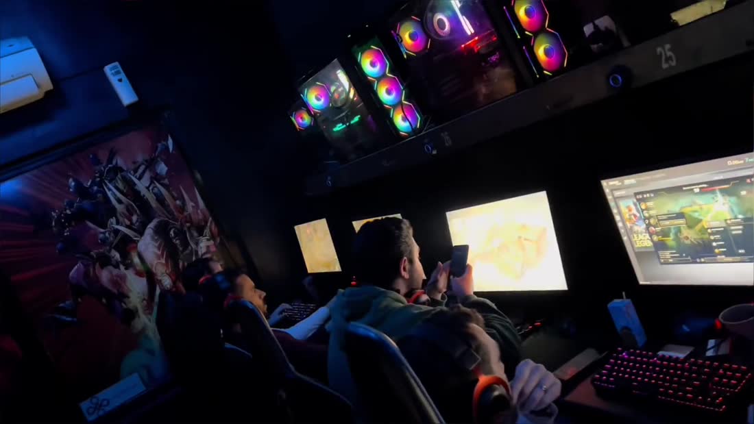Players at their stations on a busy night